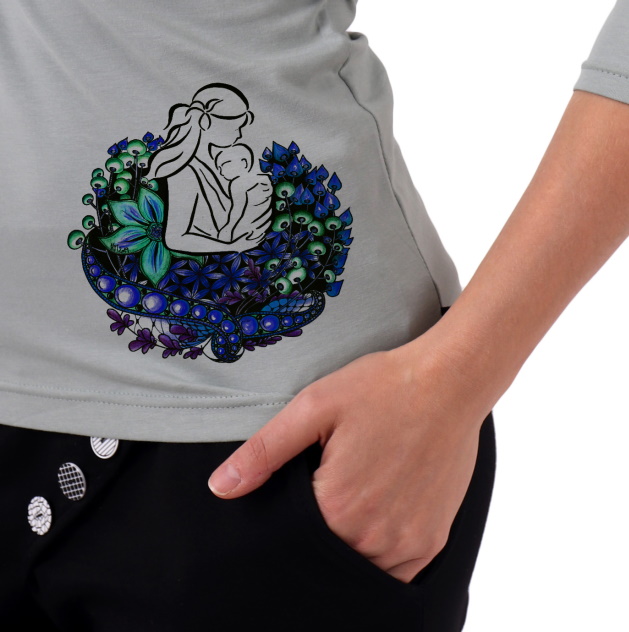 Kojící tričko šedé, motiv mateřská láska