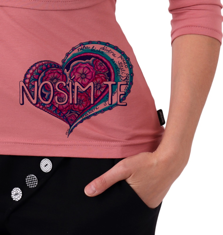 Kojící tričko růžové, motiv nosím tě